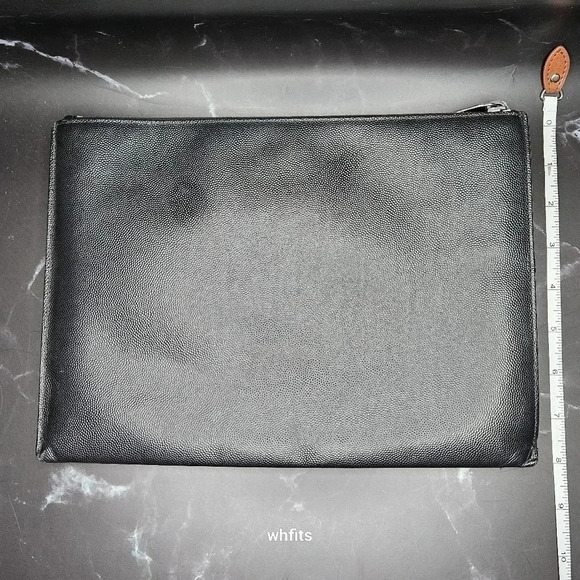 Yves Saint Laurent Black Leather Zipper Portfolio Clutch - Picture 3 of 12